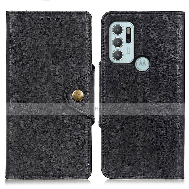 Leather Case Stands Flip Cover Holder N03P for Motorola Moto G60s Black