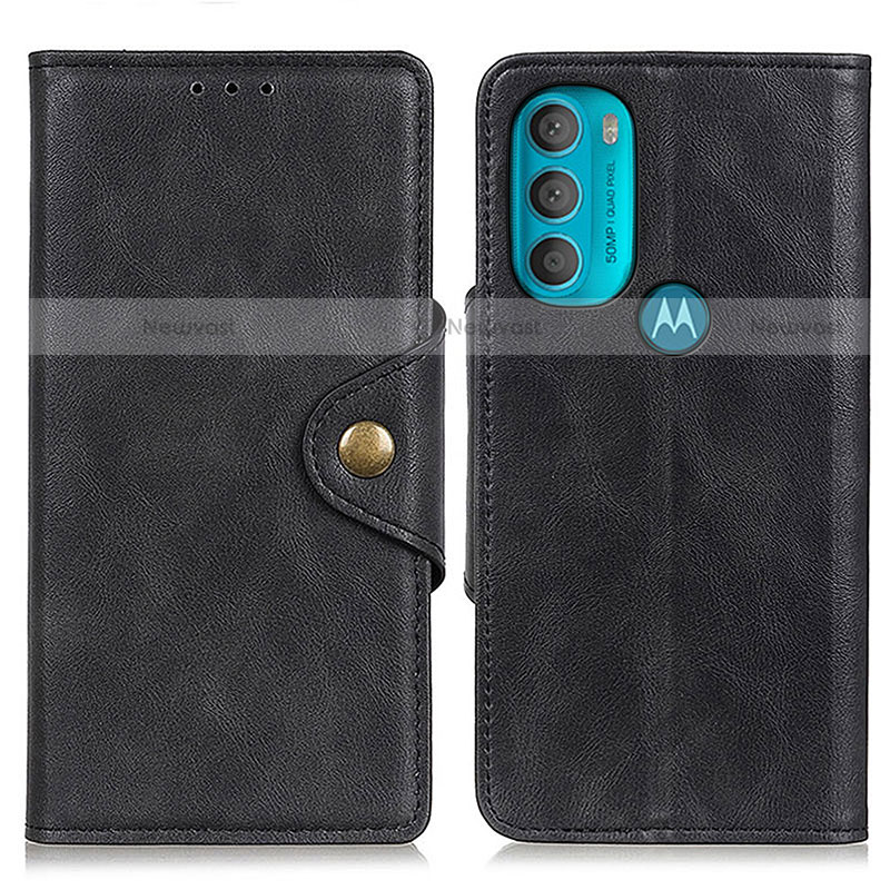 Leather Case Stands Flip Cover Holder N03P for Motorola Moto G71 5G Black