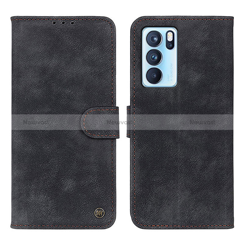 Leather Case Stands Flip Cover Holder N03P for Oppo Reno6 Pro 5G India Black