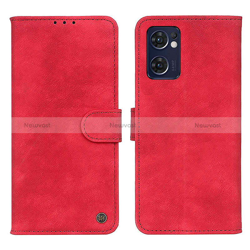 Leather Case Stands Flip Cover Holder N03P for Oppo Reno7 5G Red