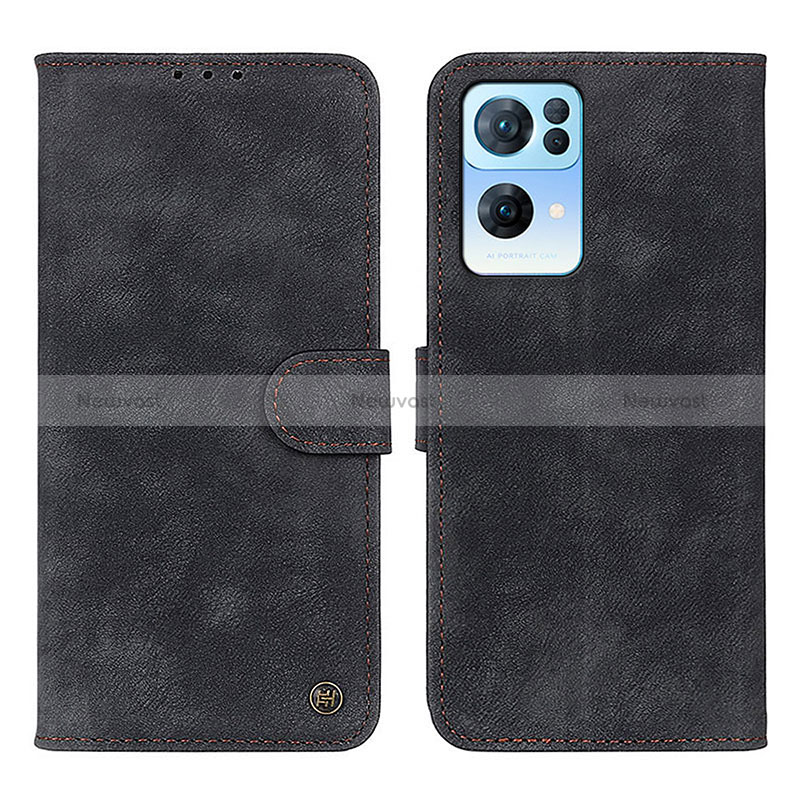 Leather Case Stands Flip Cover Holder N03P for Oppo Reno7 Pro 5G Black