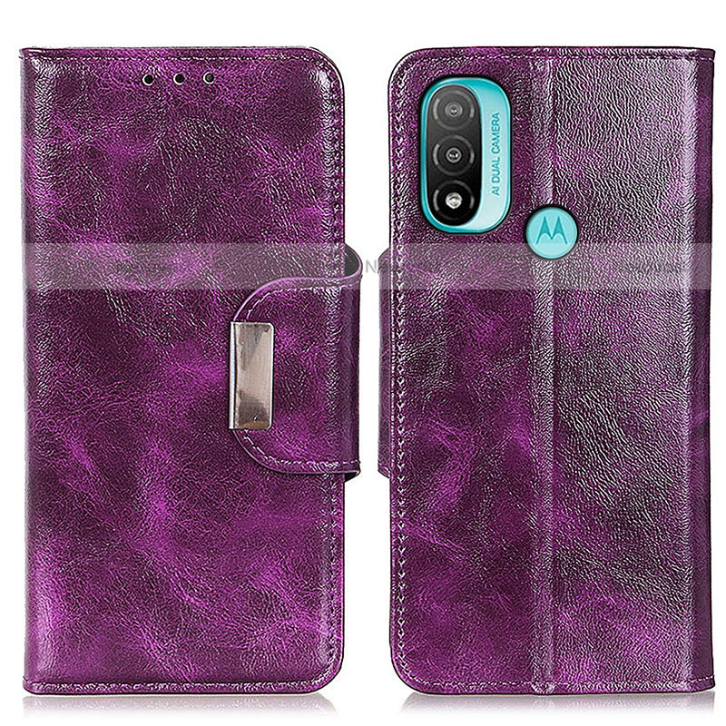 Leather Case Stands Flip Cover Holder N04P for Motorola Moto E20 Purple