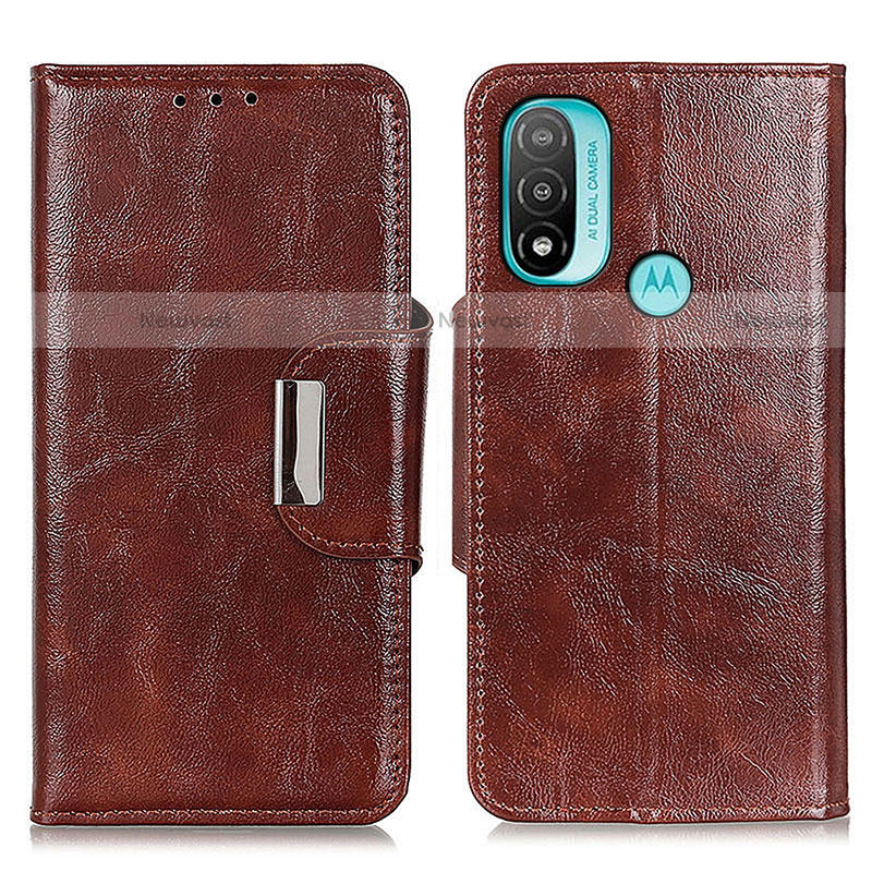 Leather Case Stands Flip Cover Holder N04P for Motorola Moto E30 Brown