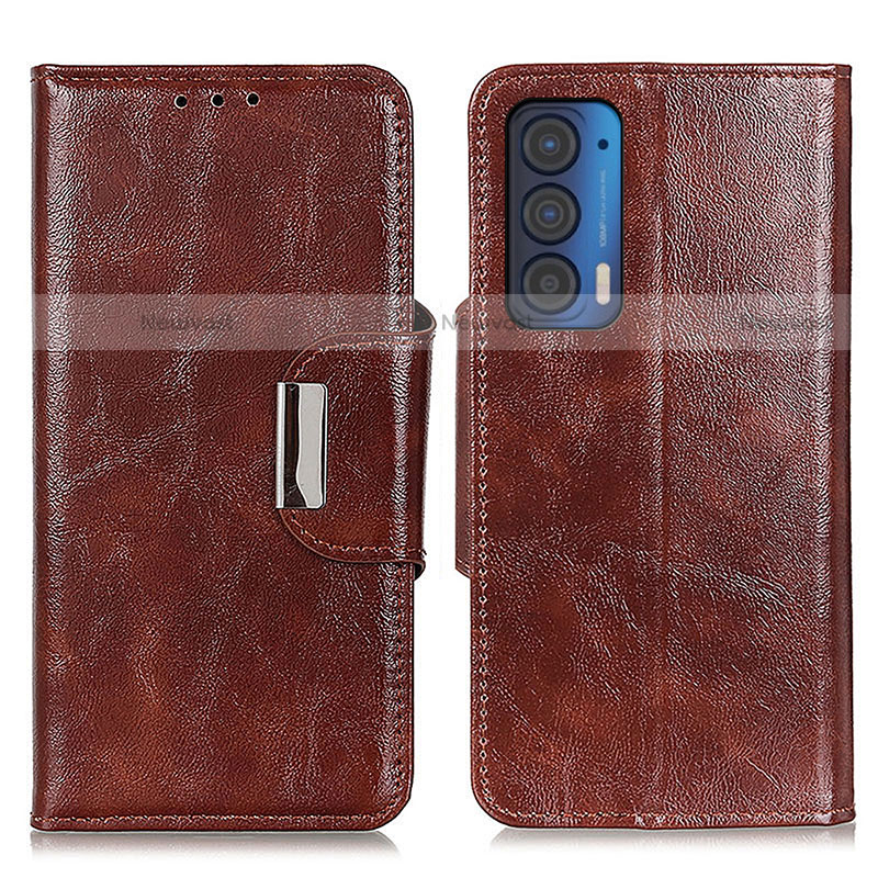 Leather Case Stands Flip Cover Holder N04P for Motorola Moto Edge (2021) 5G Brown