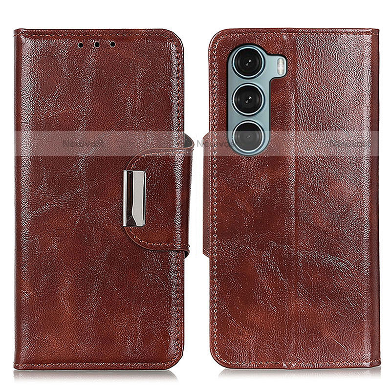 Leather Case Stands Flip Cover Holder N04P for Motorola Moto G200 5G Brown