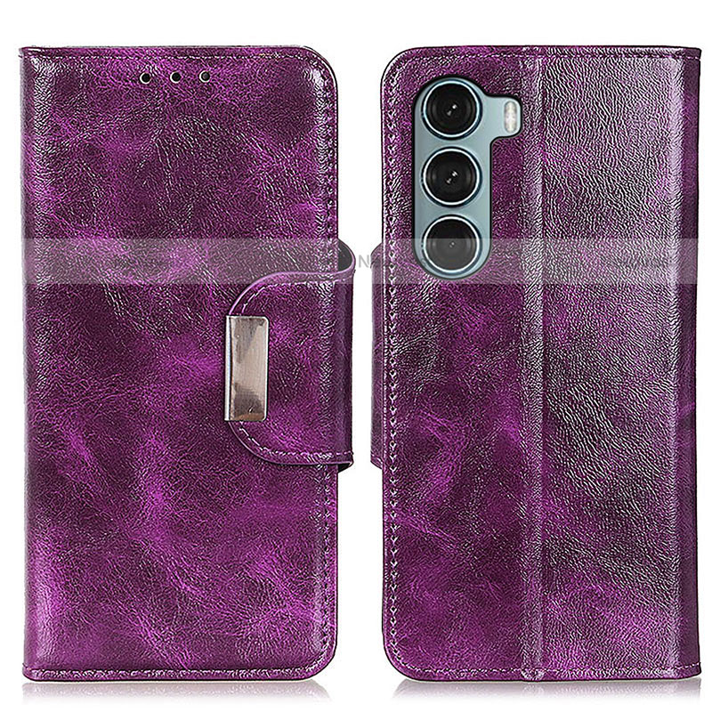 Leather Case Stands Flip Cover Holder N04P for Motorola Moto G200 5G Purple