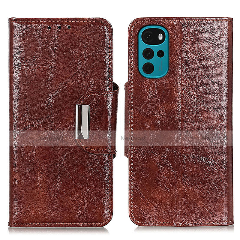 Leather Case Stands Flip Cover Holder N04P for Motorola Moto G22 Brown