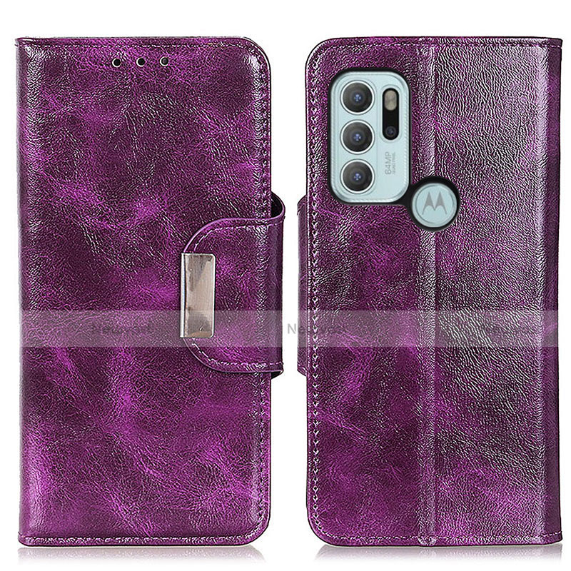 Leather Case Stands Flip Cover Holder N04P for Motorola Moto G60s Purple