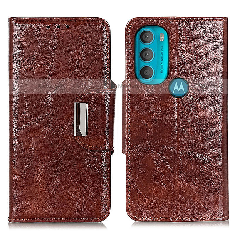 Leather Case Stands Flip Cover Holder N04P for Motorola Moto G71 5G Brown