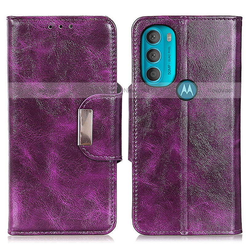 Leather Case Stands Flip Cover Holder N04P for Motorola Moto G71 5G Purple