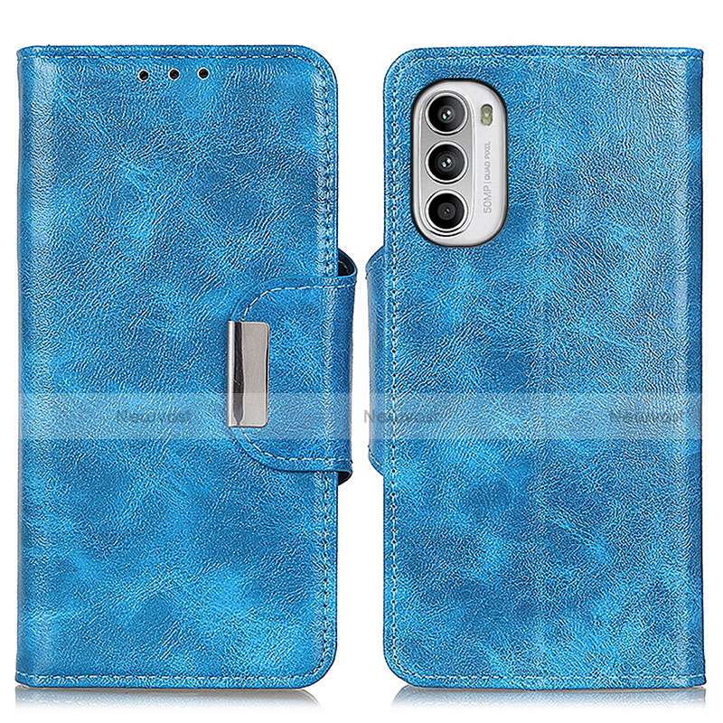 Leather Case Stands Flip Cover Holder N04P for Motorola Moto G71s 5G Sky Blue