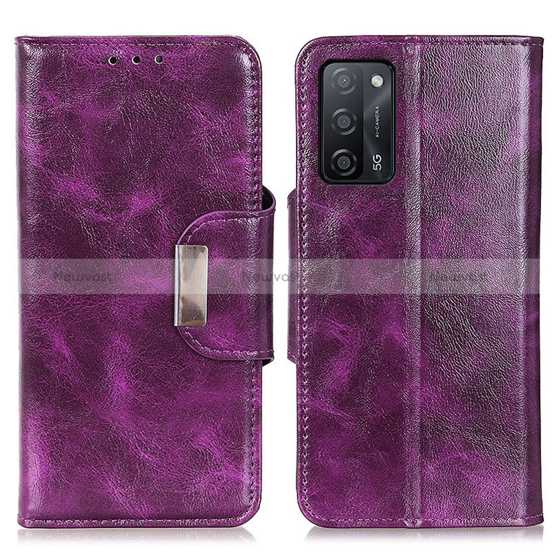 Leather Case Stands Flip Cover Holder N04P for Oppo A56 5G Purple