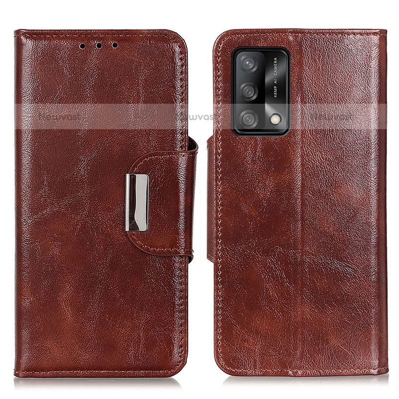 Leather Case Stands Flip Cover Holder N04P for Oppo A74 4G Brown