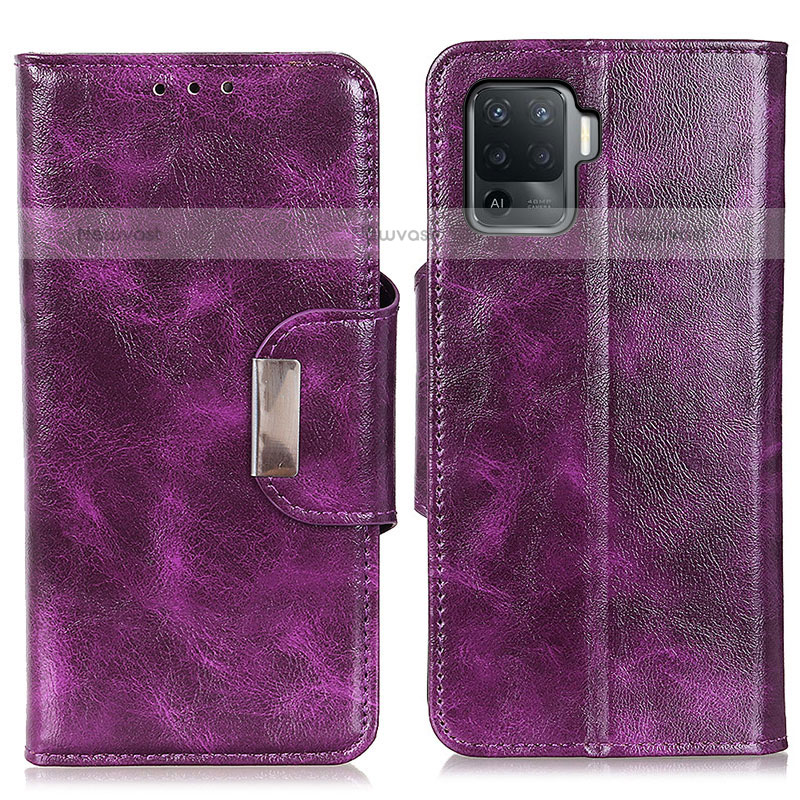 Leather Case Stands Flip Cover Holder N04P for Oppo F19 Pro Purple