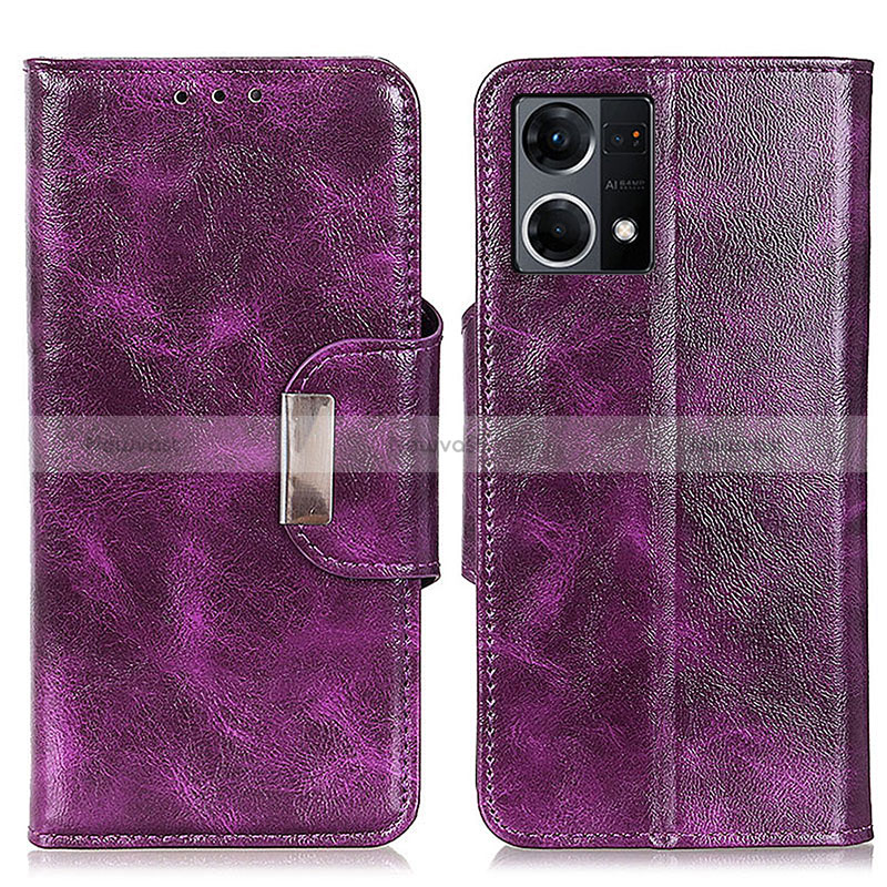 Leather Case Stands Flip Cover Holder N04P for Oppo Reno7 4G Purple