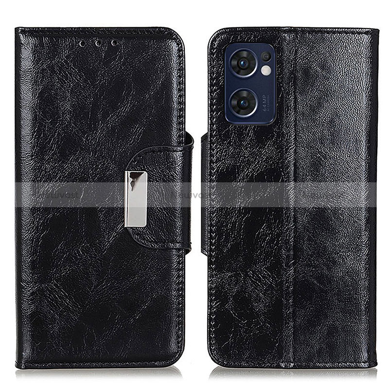 Leather Case Stands Flip Cover Holder N04P for Oppo Reno7 5G Black