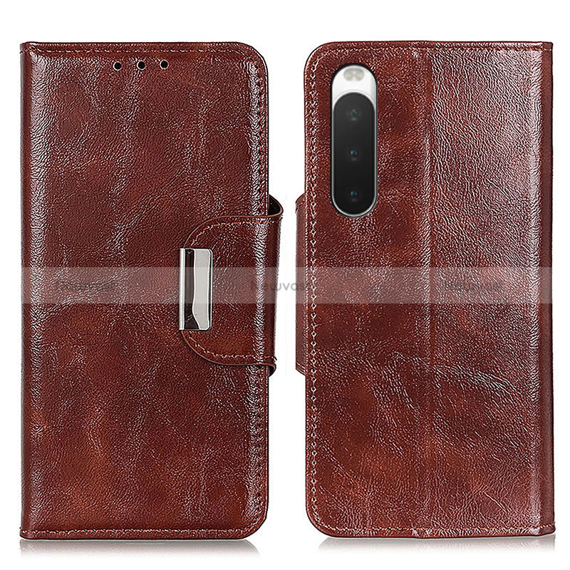 Leather Case Stands Flip Cover Holder N04P for Sony Xperia 10 IV Brown