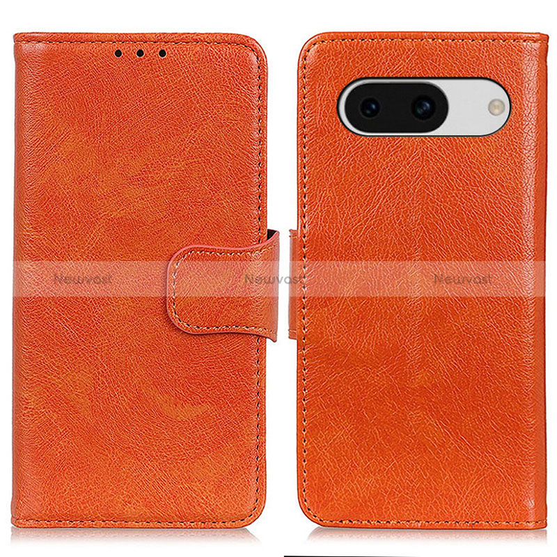 Leather Case Stands Flip Cover Holder N05P for Google Pixel 8a 5G Orange