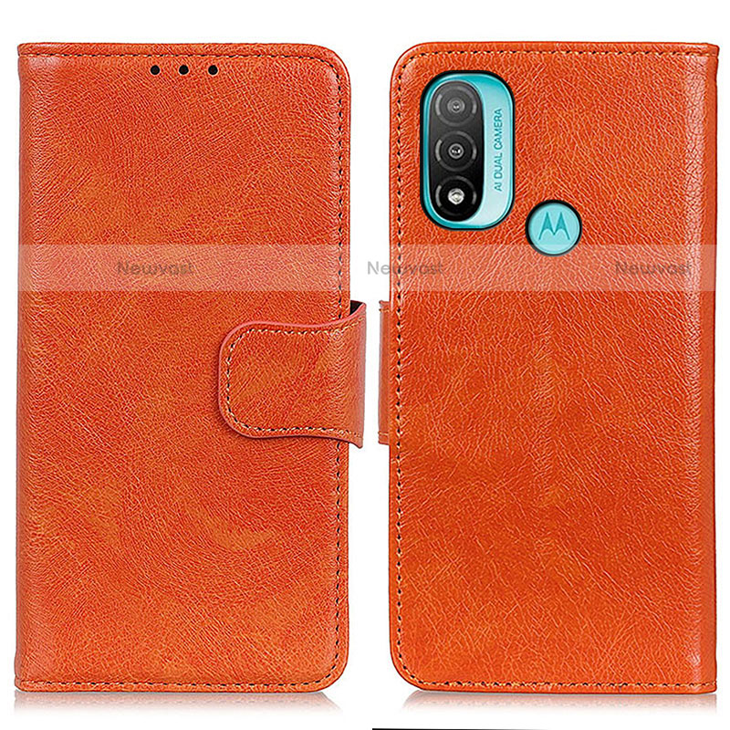 Leather Case Stands Flip Cover Holder N05P for Motorola Moto E30 Orange