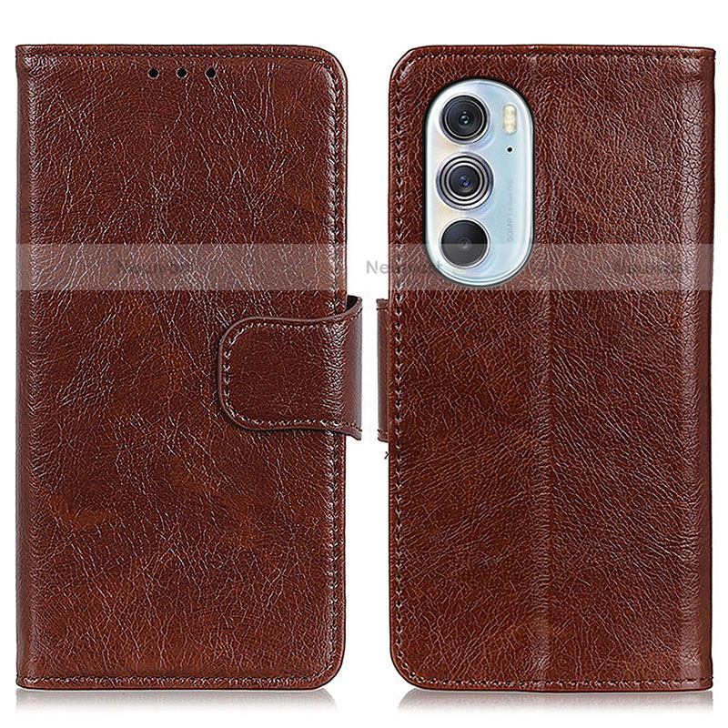 Leather Case Stands Flip Cover Holder N05P for Motorola Moto Edge X30 5G Brown