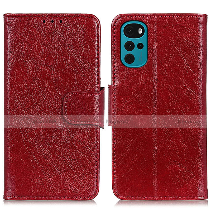 Leather Case Stands Flip Cover Holder N05P for Motorola Moto G22 Red