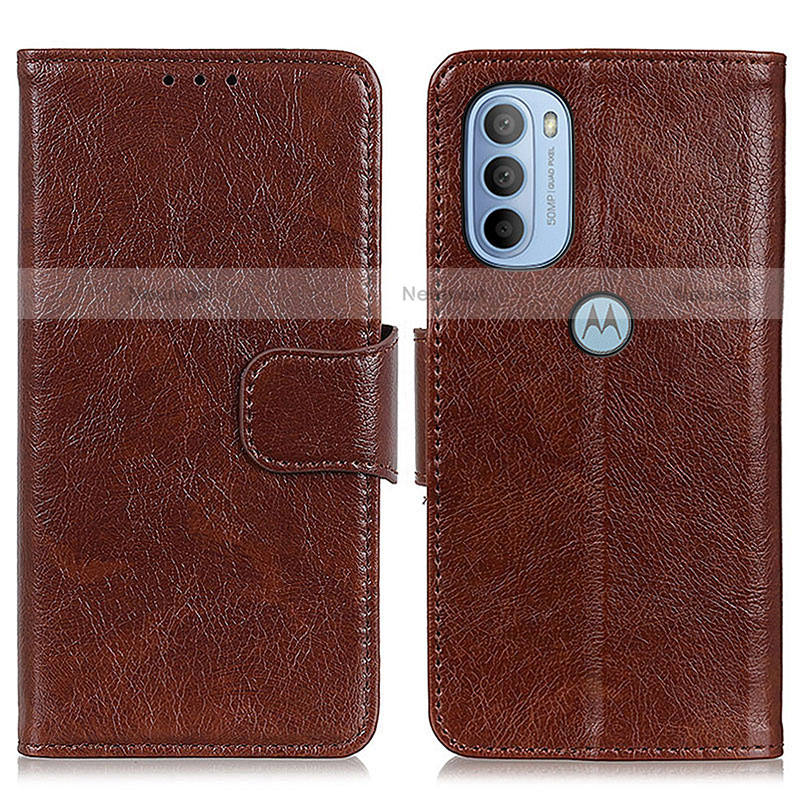 Leather Case Stands Flip Cover Holder N05P for Motorola Moto G31 Brown