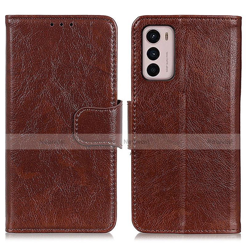 Leather Case Stands Flip Cover Holder N05P for Motorola Moto G42 Brown