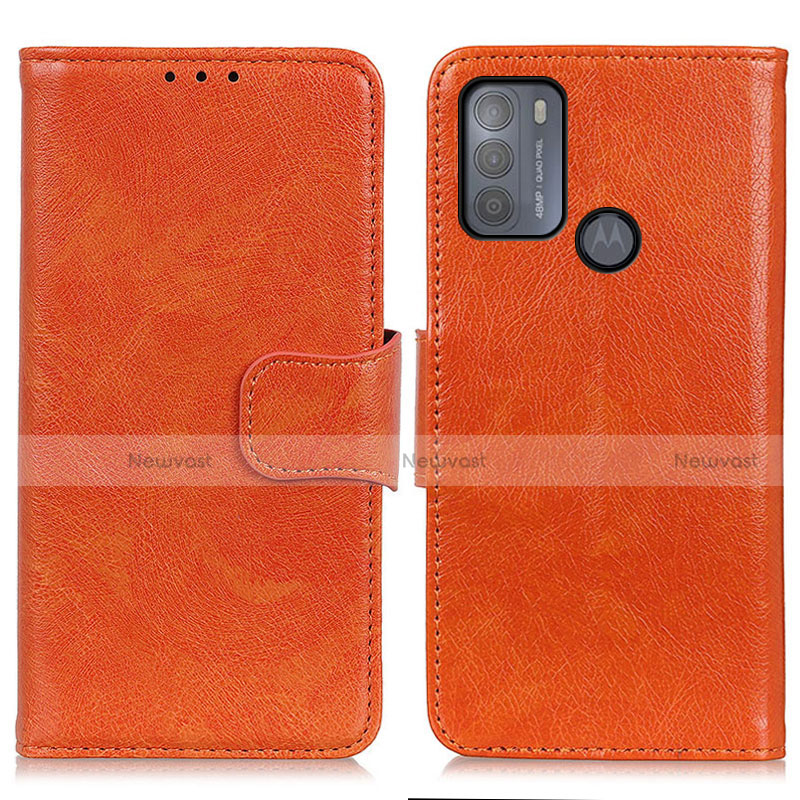 Leather Case Stands Flip Cover Holder N05P for Motorola Moto G50 Orange