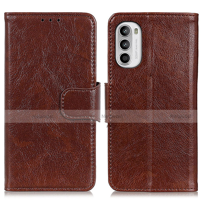 Leather Case Stands Flip Cover Holder N05P for Motorola MOTO G52 Brown