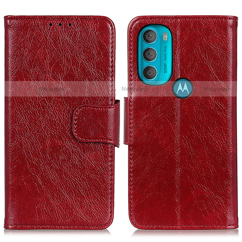 Leather Case Stands Flip Cover Holder N05P for Motorola Moto G71 5G Red