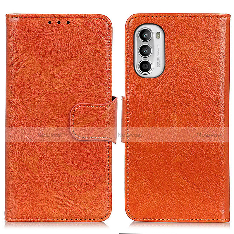 Leather Case Stands Flip Cover Holder N05P for Motorola Moto G71s 5G Orange