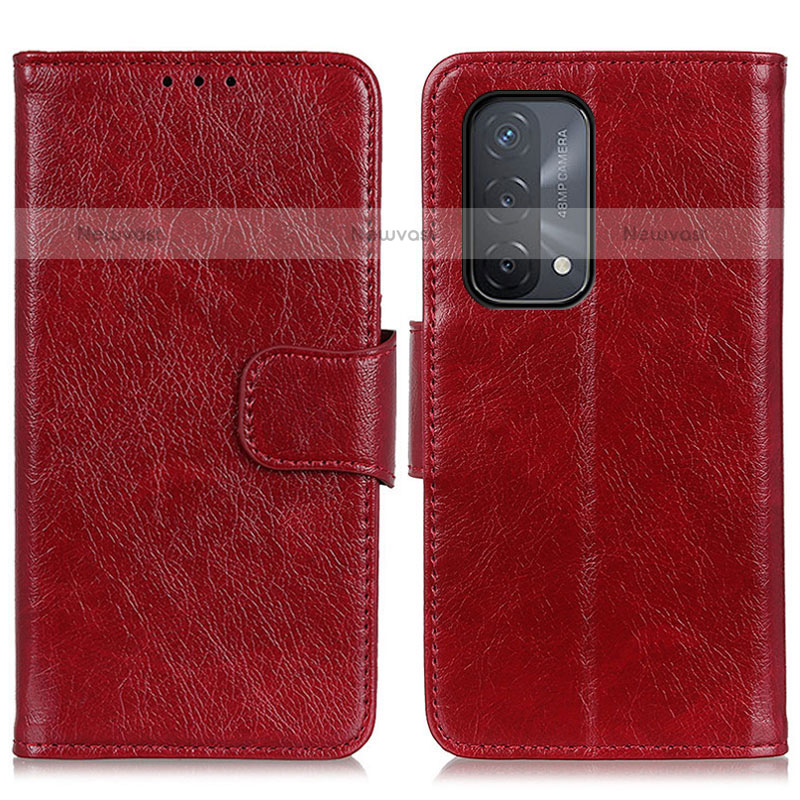 Leather Case Stands Flip Cover Holder N05P for OnePlus Nord N200 5G Red