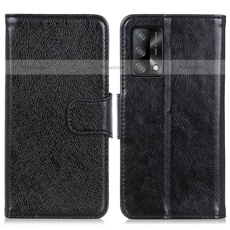 Leather Case Stands Flip Cover Holder N05P for Oppo A74 4G Black