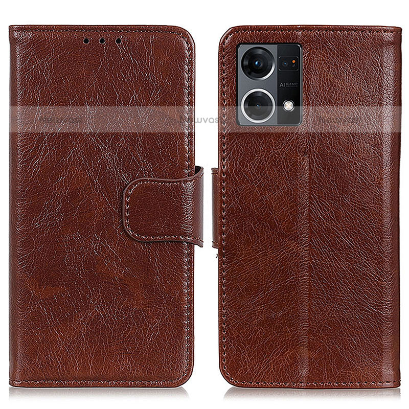 Leather Case Stands Flip Cover Holder N05P for Oppo F21s Pro 4G Brown
