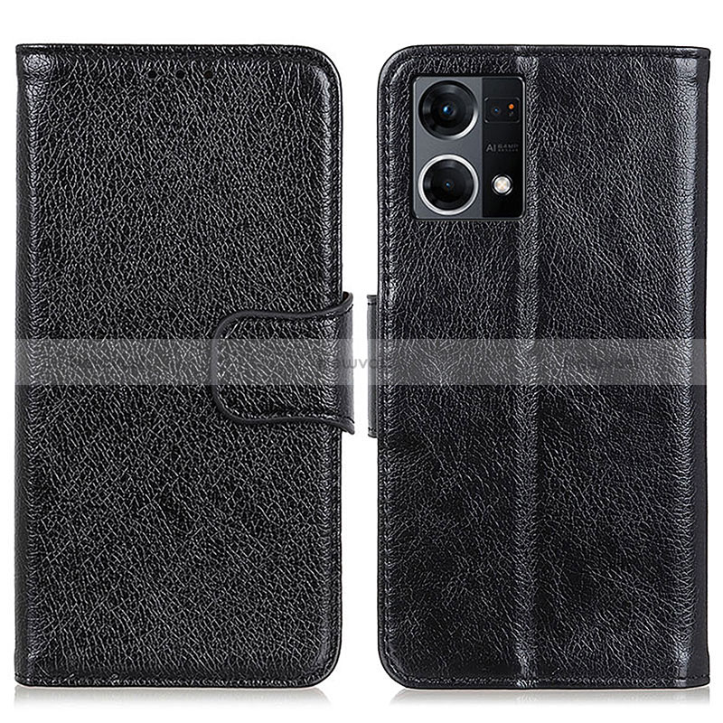 Leather Case Stands Flip Cover Holder N05P for Oppo Reno7 4G Black