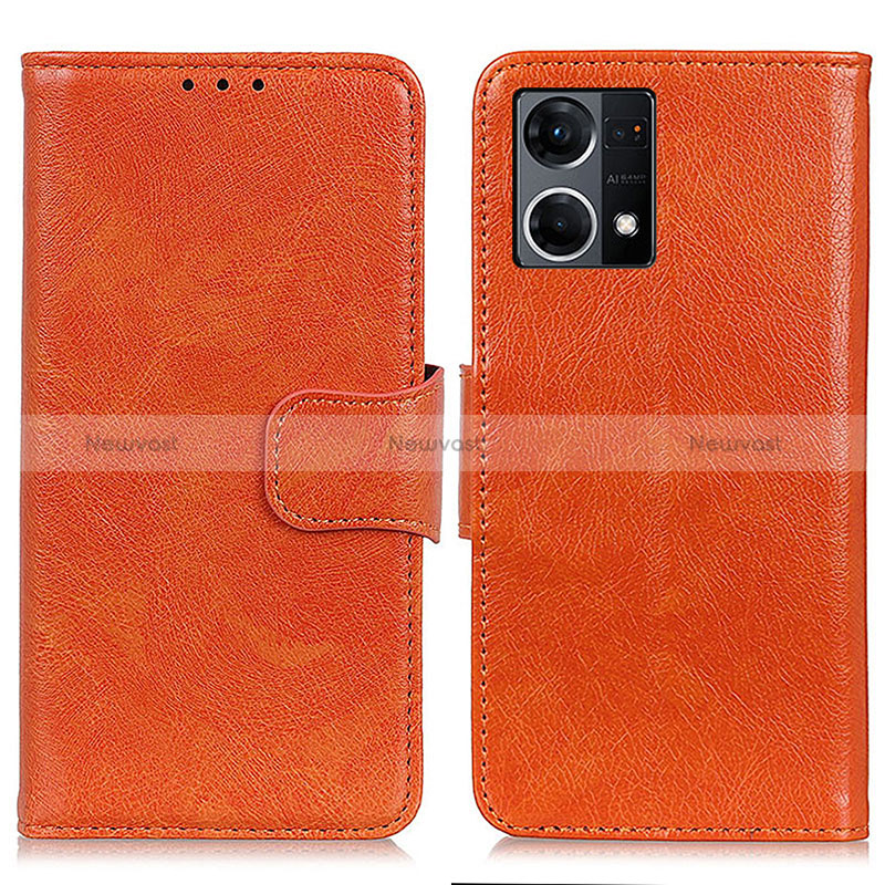 Leather Case Stands Flip Cover Holder N05P for Oppo Reno7 4G Orange