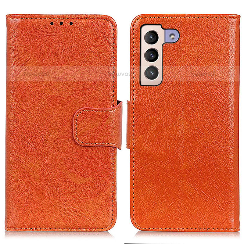 Leather Case Stands Flip Cover Holder N05P for Samsung Galaxy S22 5G Orange