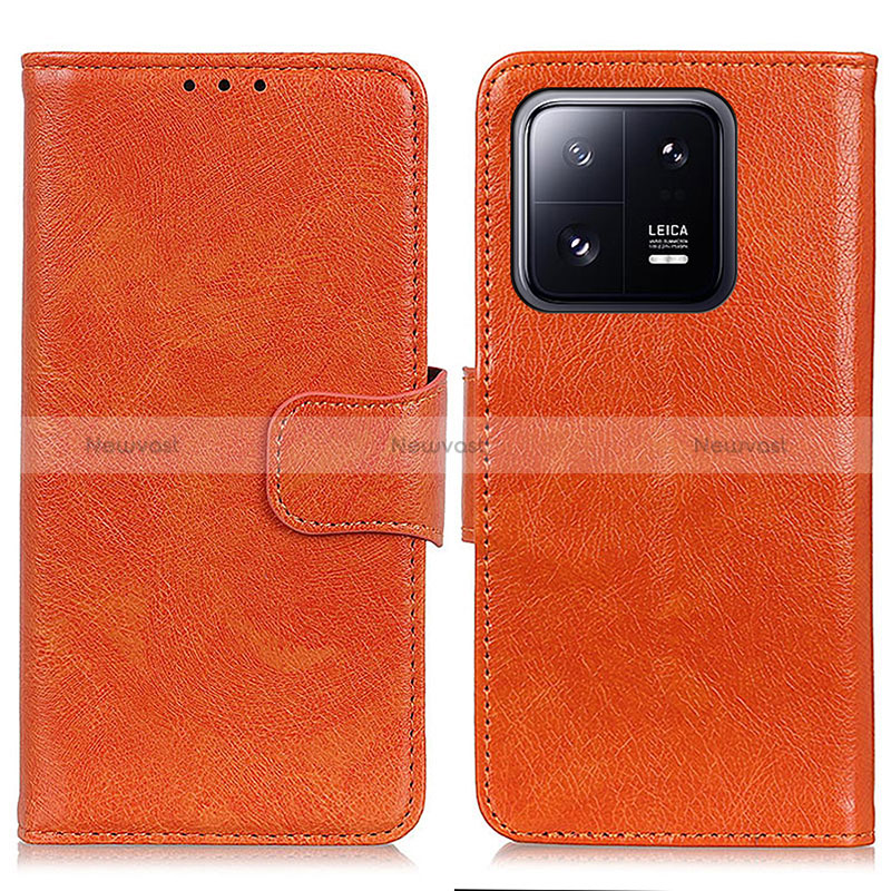 Leather Case Stands Flip Cover Holder N05P for Xiaomi Mi 13 5G Orange