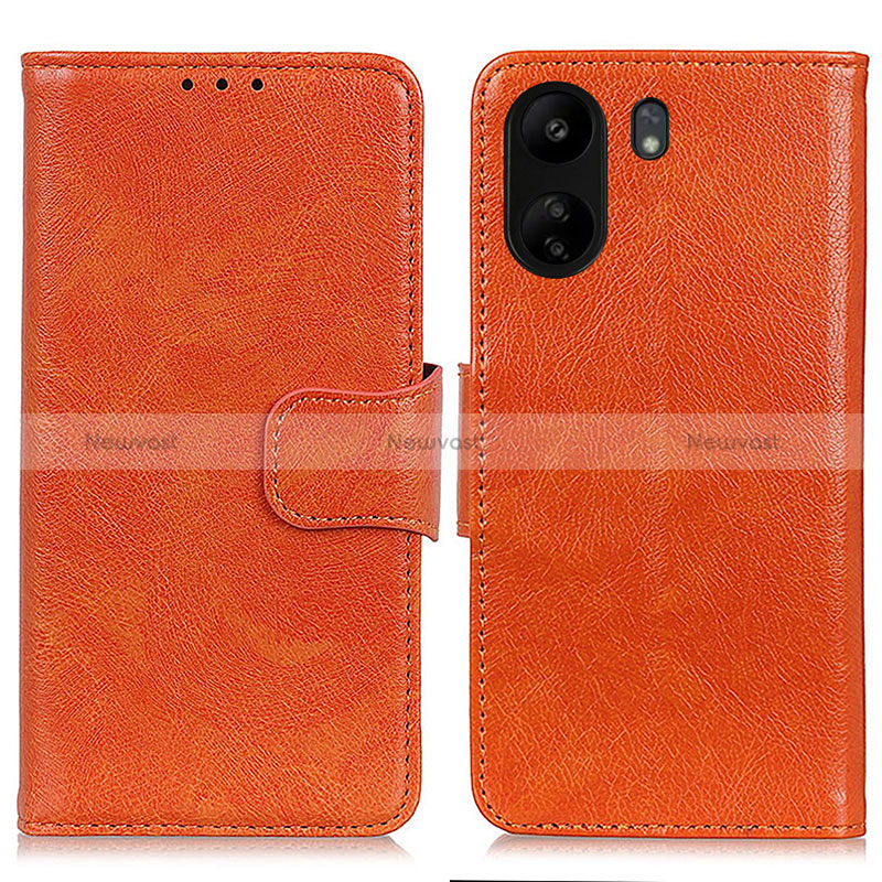 Leather Case Stands Flip Cover Holder N05P for Xiaomi Redmi 13C Orange