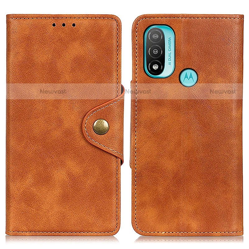 Leather Case Stands Flip Cover Holder N06P for Motorola Moto E20 Brown