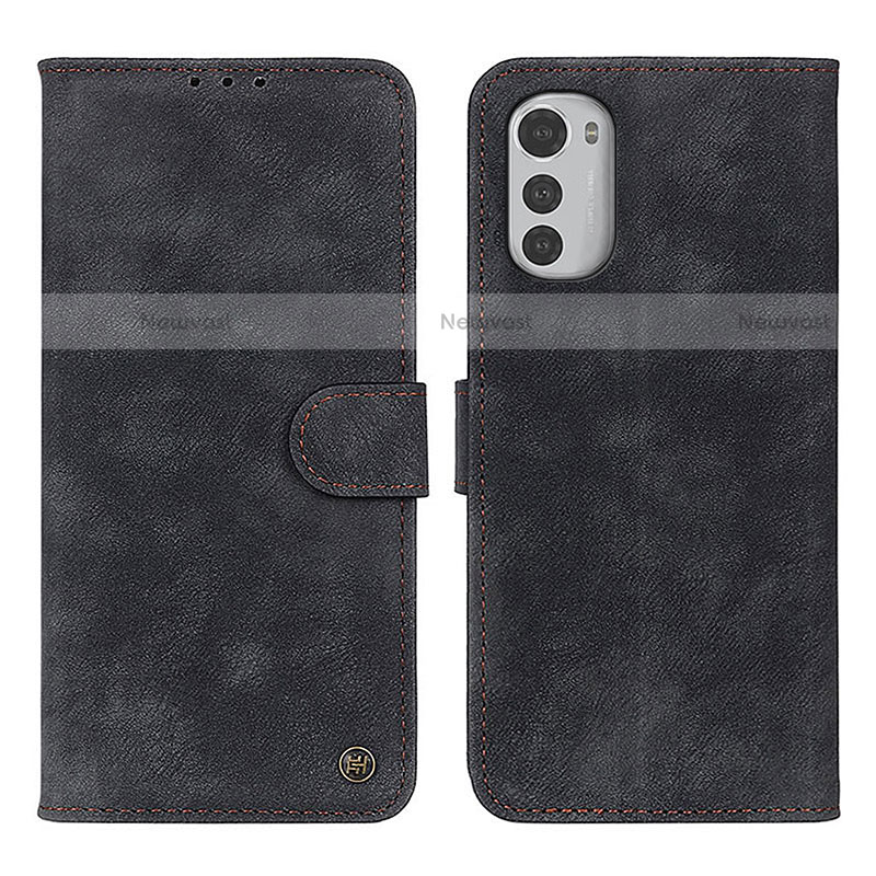 Leather Case Stands Flip Cover Holder N06P for Motorola Moto E32s Black