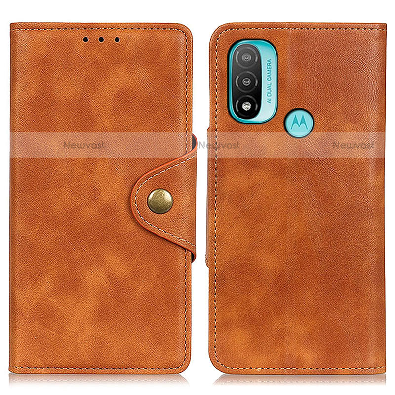 Leather Case Stands Flip Cover Holder N06P for Motorola Moto E40 Brown