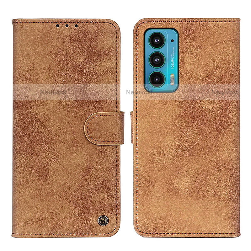 Leather Case Stands Flip Cover Holder N06P for Motorola Moto Edge Lite 5G Brown