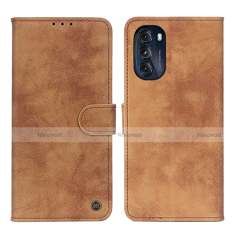 Leather Case Stands Flip Cover Holder N06P for Motorola Moto G 5G (2022) Brown