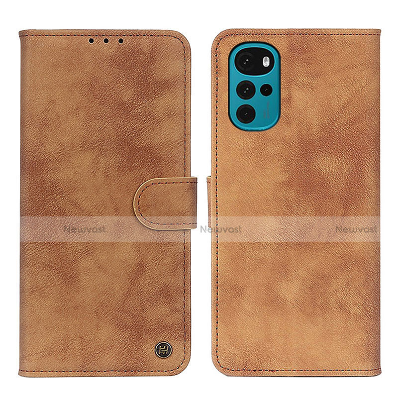 Leather Case Stands Flip Cover Holder N06P for Motorola Moto G22 Brown