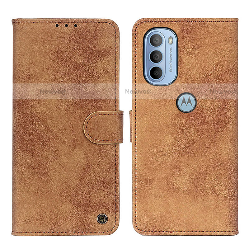 Leather Case Stands Flip Cover Holder N06P for Motorola Moto G31 Brown