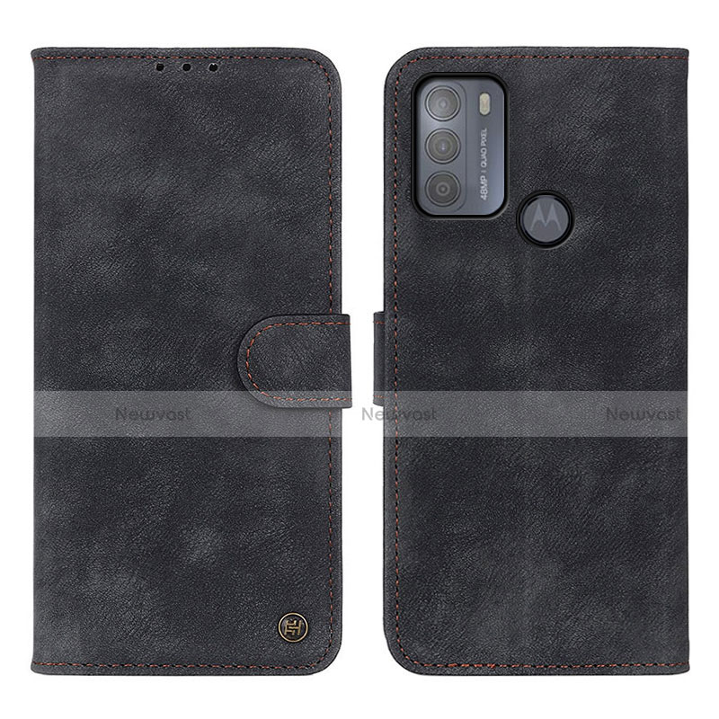 Leather Case Stands Flip Cover Holder N06P for Motorola Moto G50 Black