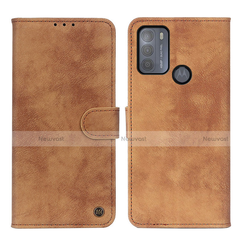 Leather Case Stands Flip Cover Holder N06P for Motorola Moto G50 Brown