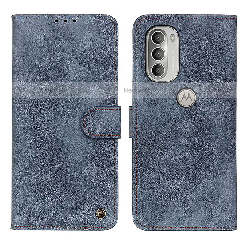 Leather Case Stands Flip Cover Holder N06P for Motorola Moto G51 5G Blue