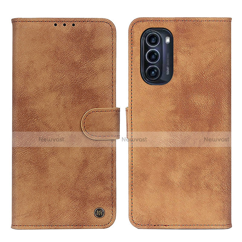 Leather Case Stands Flip Cover Holder N06P for Motorola Moto G52j 5G Brown